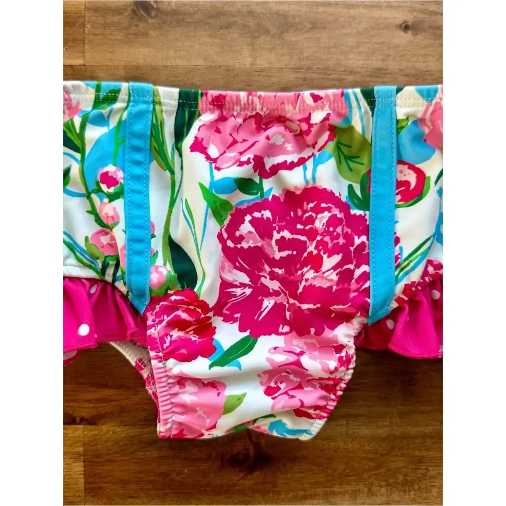 SweetHoney Girls Retro Tankini Remix Bright Peonies Bikini Two Piece 5 Blue Pink